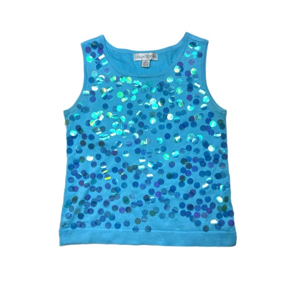 Casual Corner Tops - Vintage sequin baby blue top